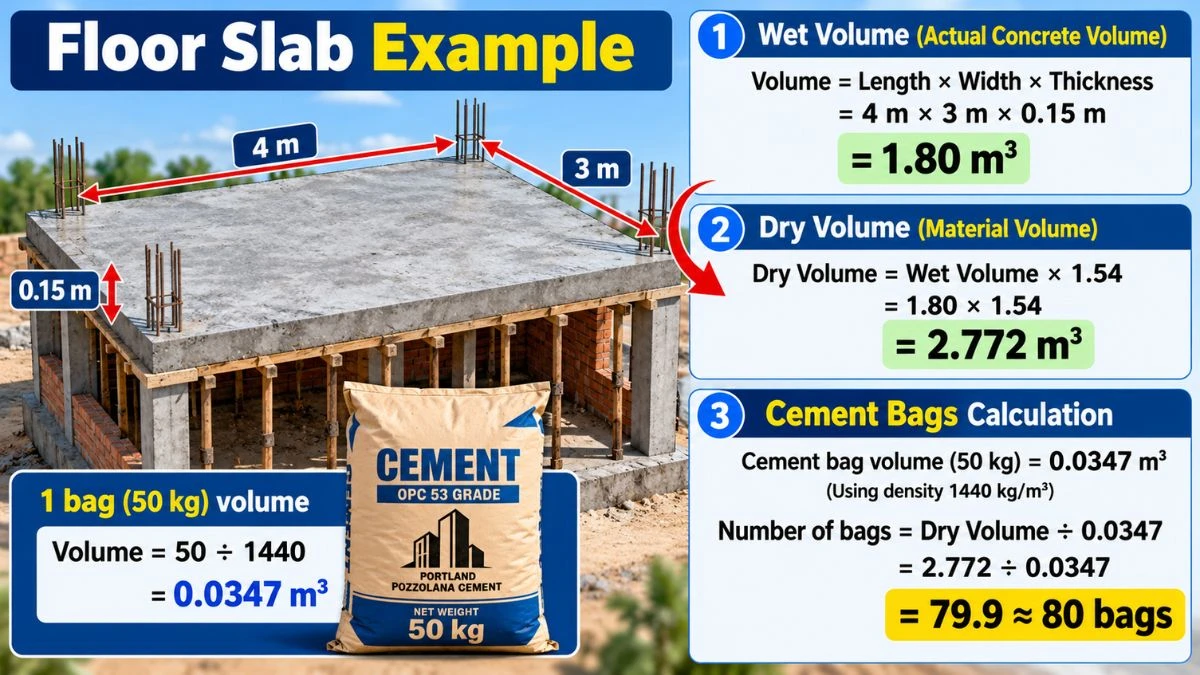 Worked example calculating cement bags for slab using density of cement 1440 kgm³